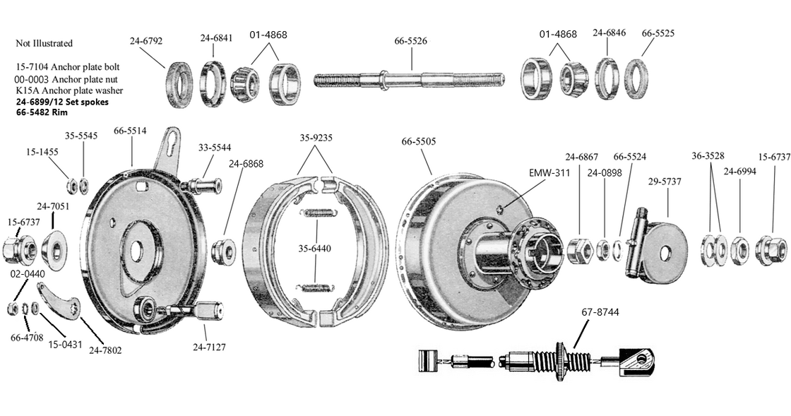 Voorwiel M20 met webb voorvork 1938-1947
