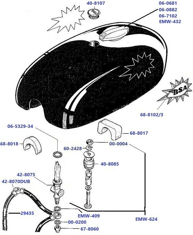 Benzinetank A50 en A65 polyester klein
