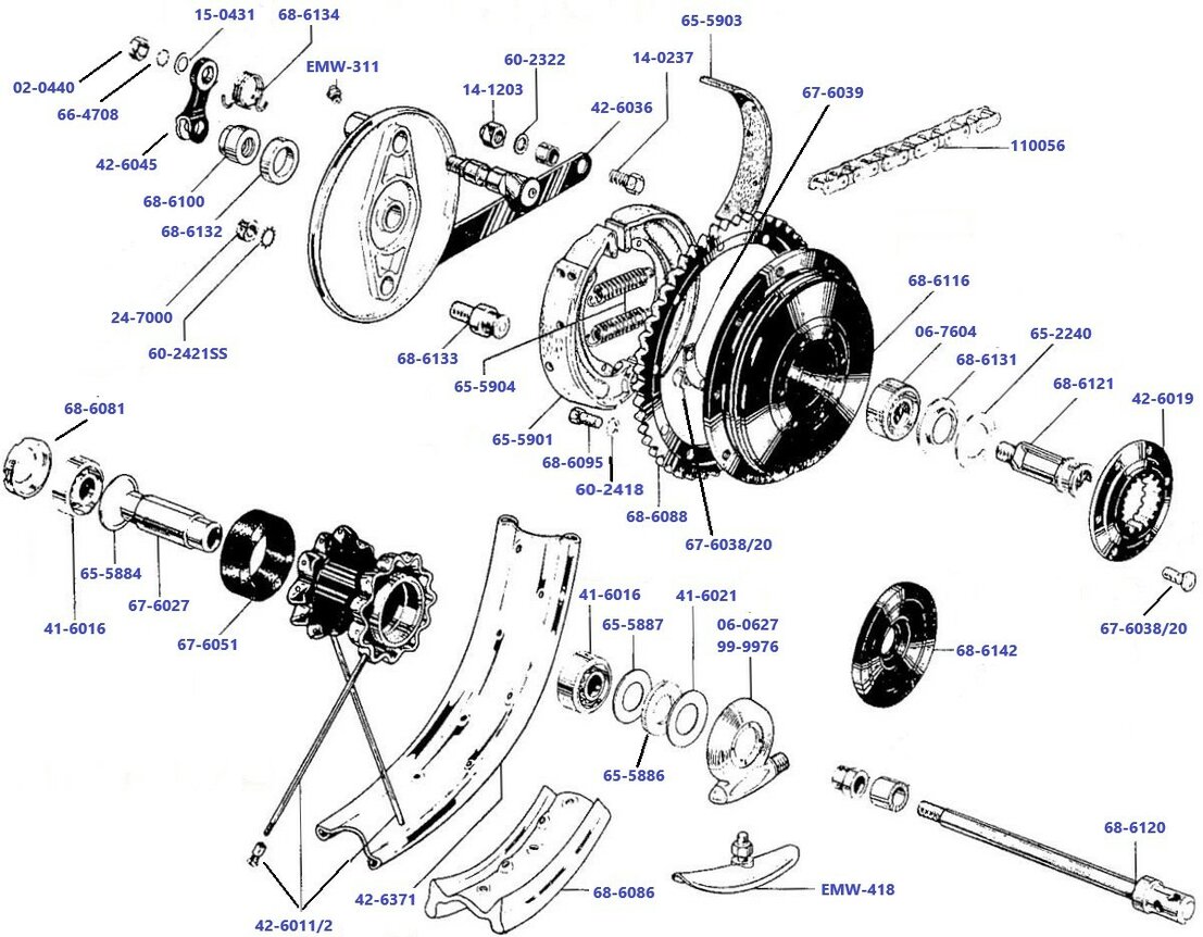 Achterwiel A50 - A65 halve naaf 1967-1970
