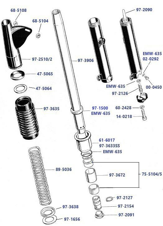 Voorvork A50 en A65 1969 - 1970 Onderpoten en Binnenpoten