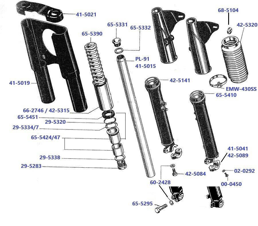 Voorvork B40 t/m 1965 Onderpoten en Binnenpoten