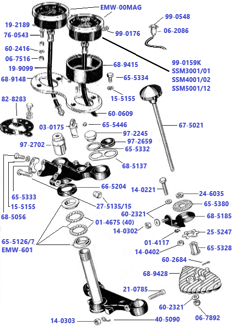 Frontfork A50 or A65 1969-1970 Fork yokes and Instruments