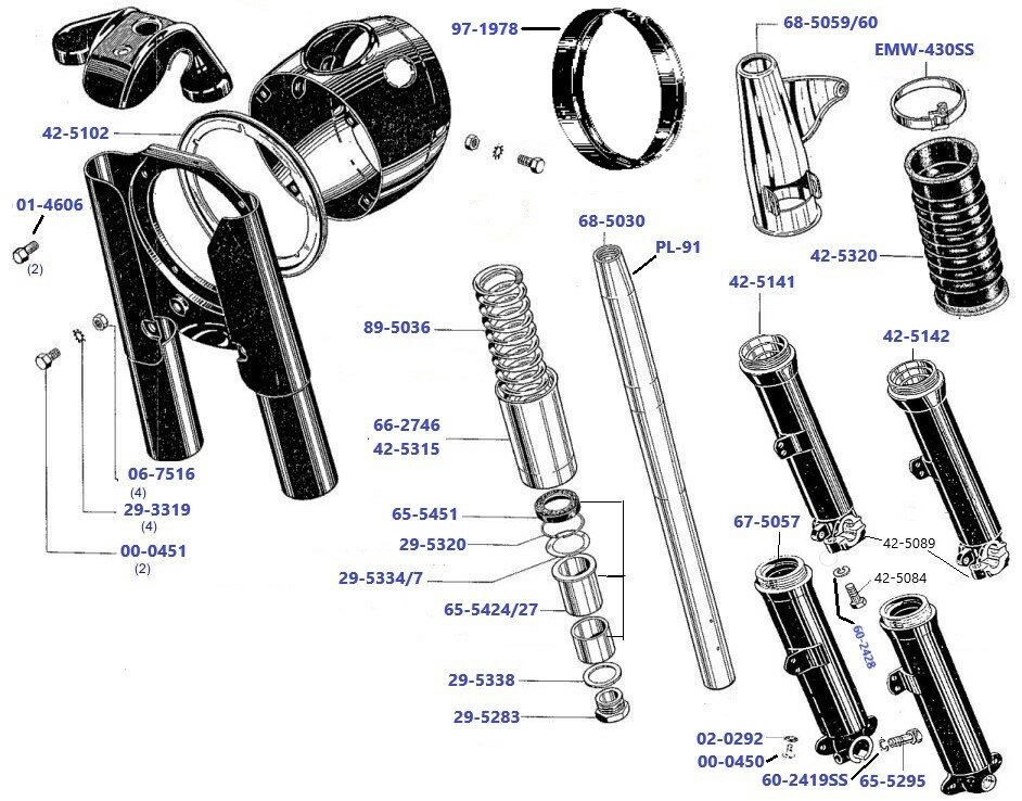 Frontfork A50 or A65 up to 1965 stanchions, forklegs and headlamp