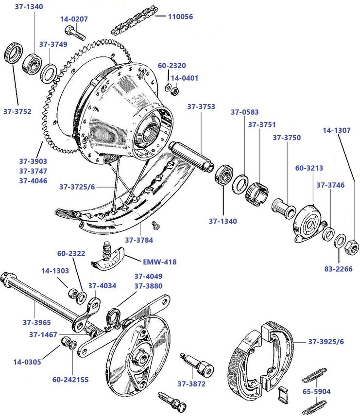 Achterwiel A65  en ROCKET 3 Conische naaf 1971-1973