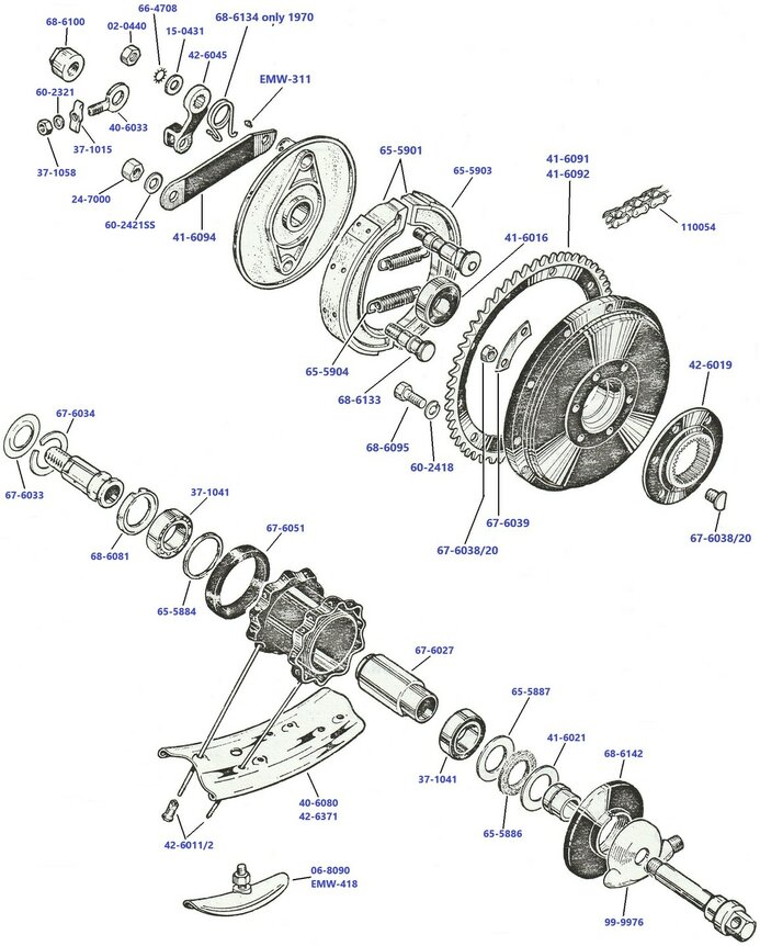Achterwiel C25 - B25 - B44 halve naaf   1967-1970