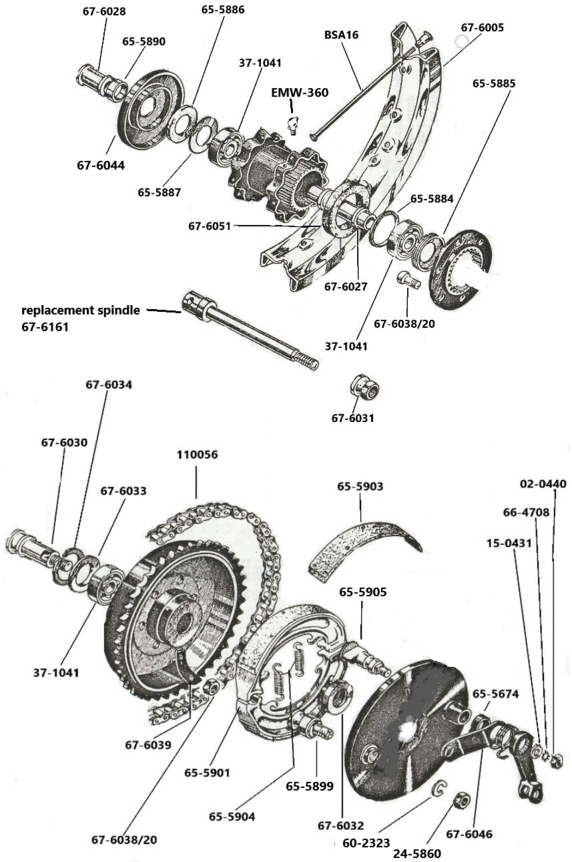 Rearwheel A7 rigid frame, 1947-1948 splined hub