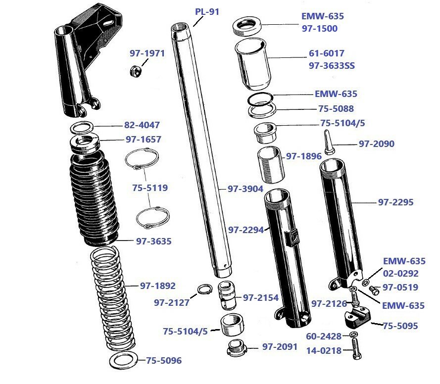 Voorvork Rocket 3 t/m 1970 onder en binnen poten