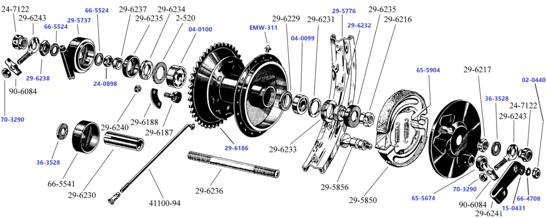 Achterwiel C10 - C11 met plunjer vering
