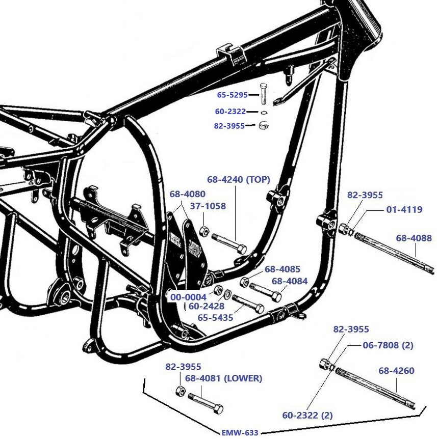 Bevestiging blok in frame A50 - A65 T/M 1968