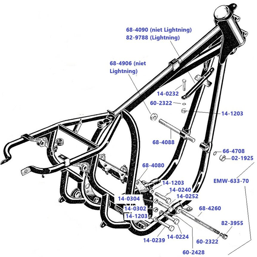 Bevestiging blok in frame A50 - A65  1969-1970