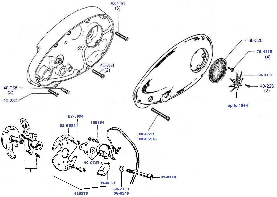 Ontsteking en rechter deksel A50 - A65 t/m 1967
