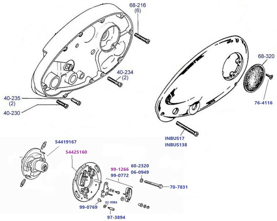 Ontsteking en rechter deksel A50 - A65  1968