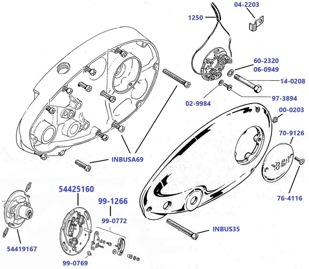 Ontsteking en rechter deksel A50 - A65   1969