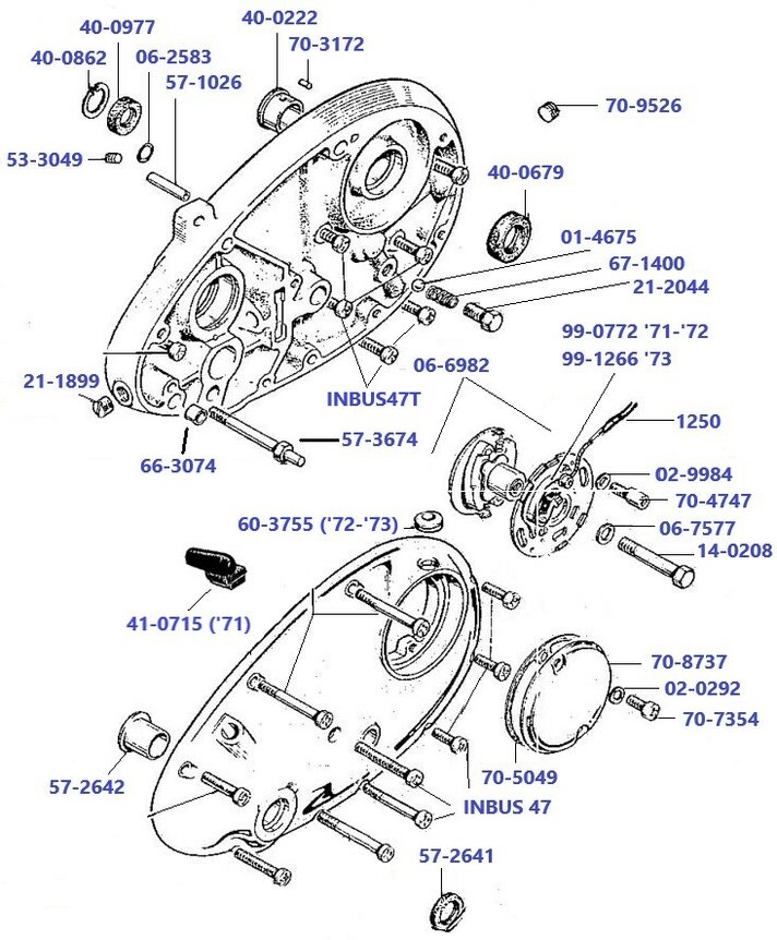 Ontsteking en rechter deksels B50