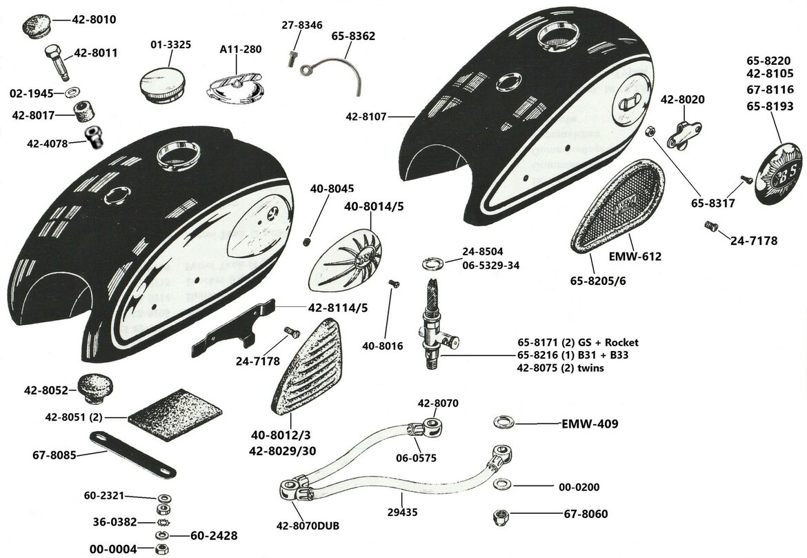 Benzinetank-A7-A10-B31-B33-Gold-Star-swingarm