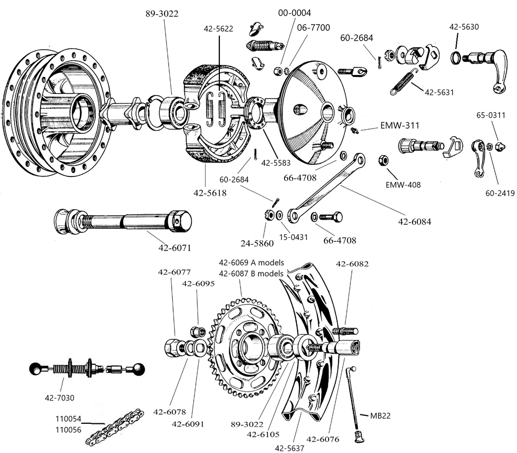 Achterwiel-A7-A10-B31-B33-volle-aluminium-ARIEL-naaf----1956-1957