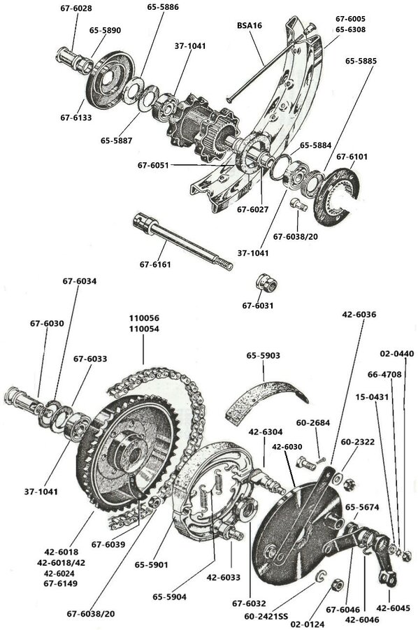 Rearwheel-B31-B33-A7-A10--GOLD-STAR-crinkle-hub-swingarm