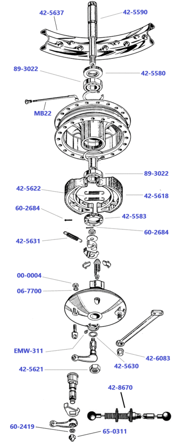 Voorwiel-A7-A10-B31-B33-volle-aluminium-ARIEL-naaf--1956-1957