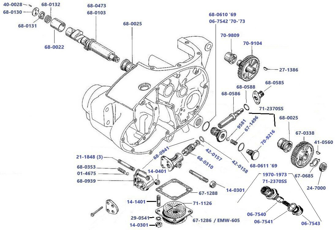 Nokkenas-Oliepomp-Timing-tandwielen-A50-A65-1969-1973